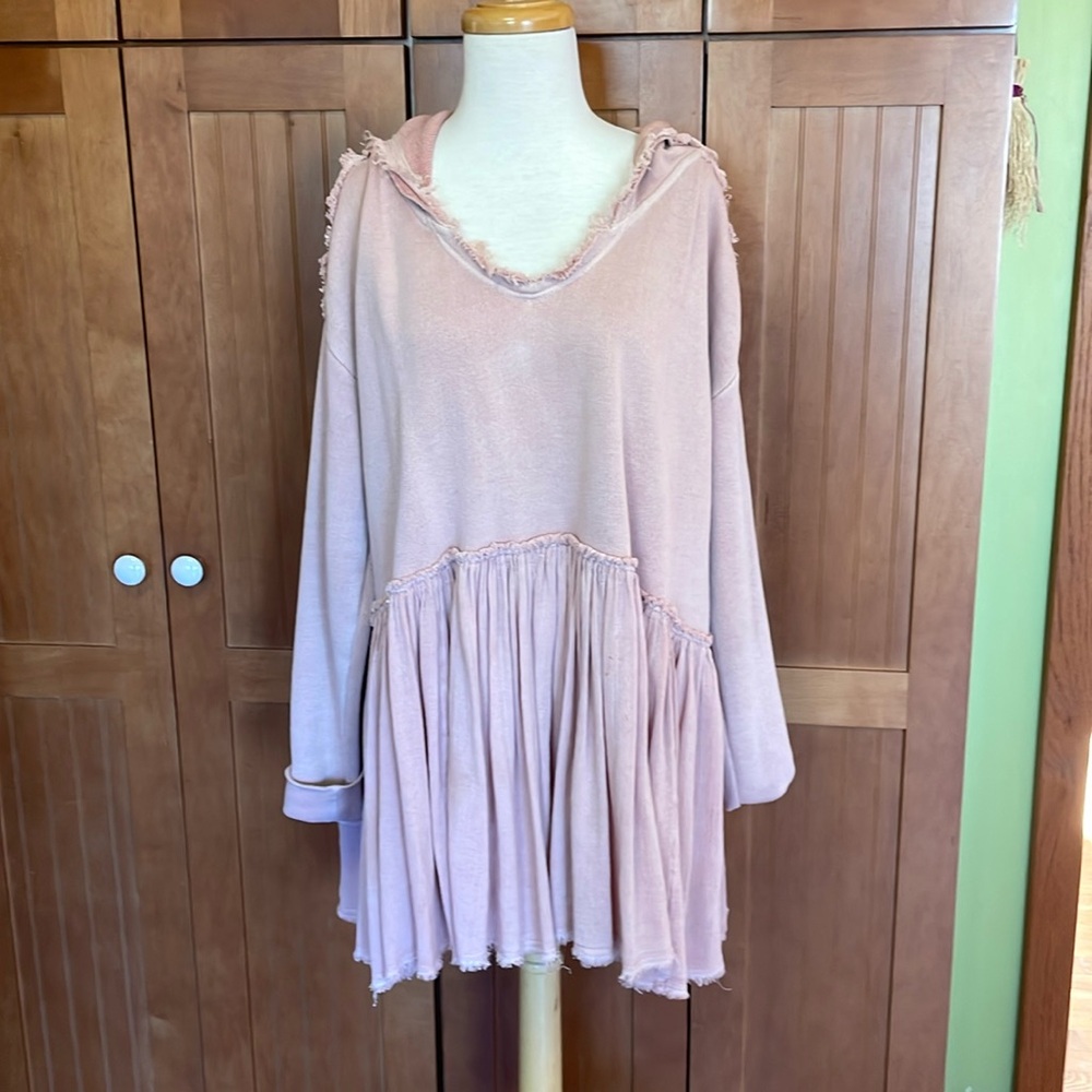 Free People blush french terry hooded popover tunic.